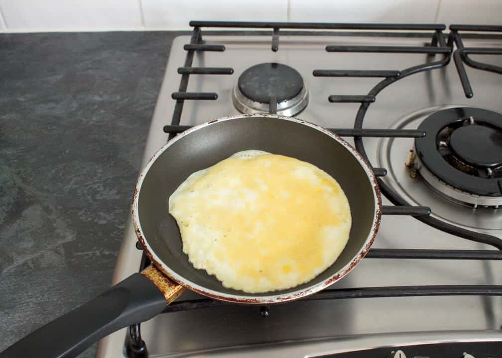 Fried egg in a small pan